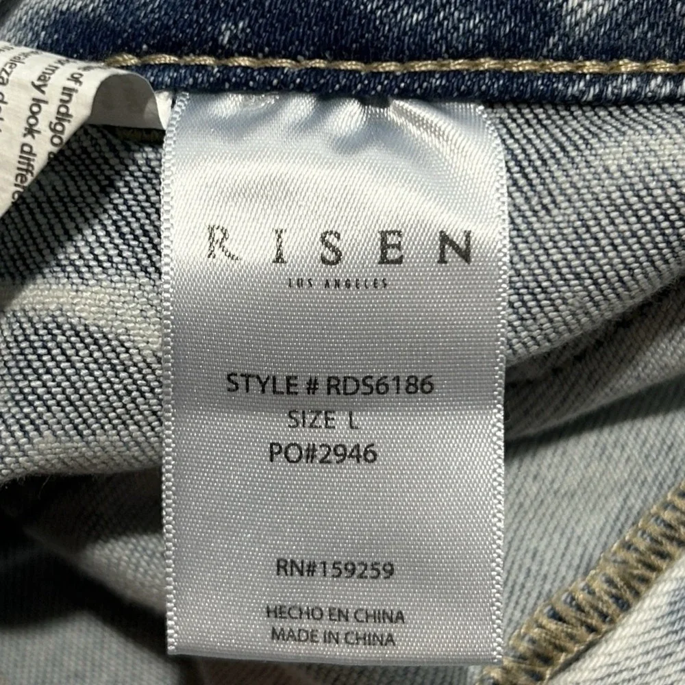 RISEN Jeans Midi Cargo Skirt Sz L Front Slit Stretch Light Wash Denim RDS6186 - Picture 10 of 12